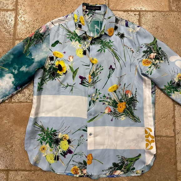 Louis Vuitton Virgil Abloh Light Blue Floral Silk SS20 Button Up Shirt - Picture 3 of 16